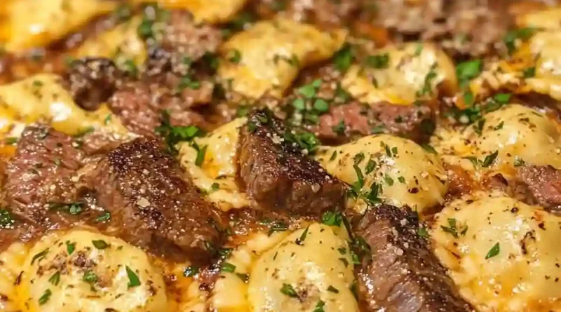 One-Skillet Garlic Butter Steak & Cheese Ravioli