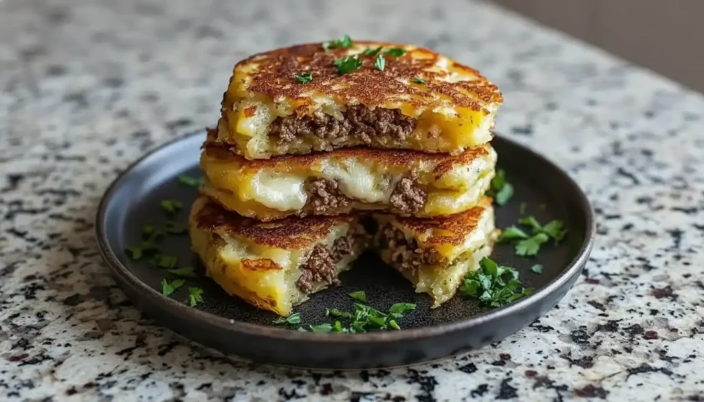 Potato Pancakes with Savory Beef and Cheese
