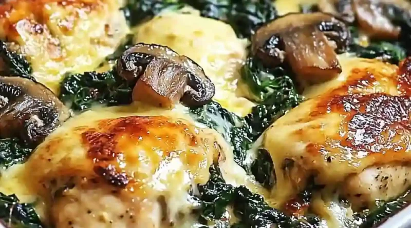 Cheesy Baked Chicken with Spinach & Mushrooms