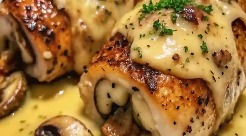 Cheesy Garlic Butter Mushroom Stuffed Chicken