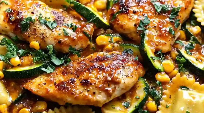 Lemon Butter Chicken with Ravioli and Veggies