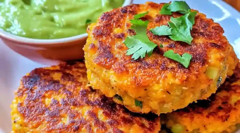 SWEET POTATO PATTIES WITH RED LENTILS & CREAMY AVOCADO CILANTRO SAUCE