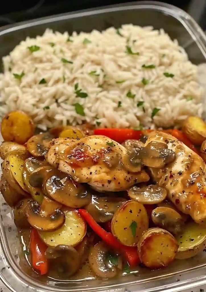 Creamy Garlic Chicken Marsala with Roasted Potatoes