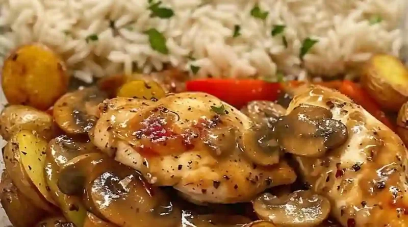 Creamy Garlic Chicken Marsala with Roasted Potatoes