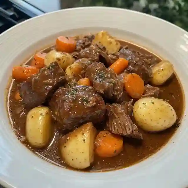 Tender Pot Roast Stew with Carrots & Potatoes