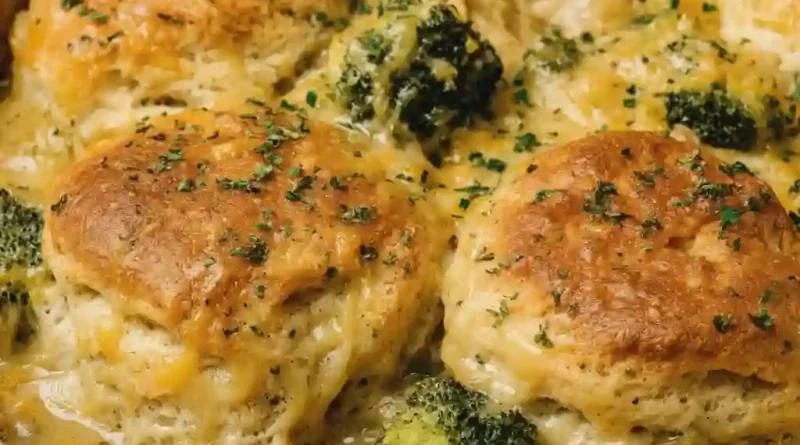 Broccoli Cheddar Biscuit Casserole
