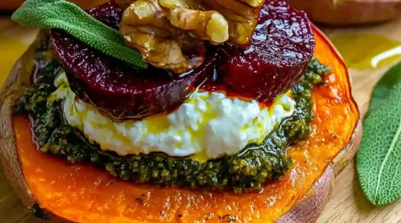 Burrata & Beet Sweet Potato Stacks