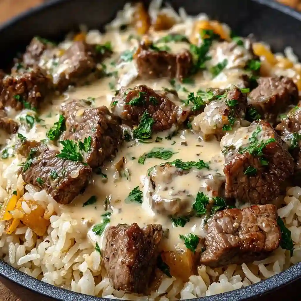 Cheesy Steak and Queso Rice