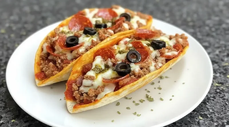 Meat Lovers Pizza Tacos - A mouthwatering fusion of bacon, Italian sausage, and mozzarella in a taco shell.