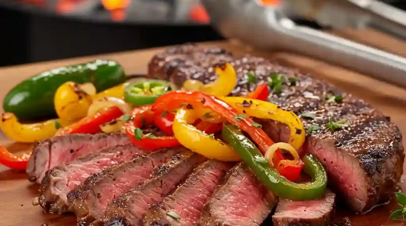 Grilled Tri Tip with Onions and Peppers
