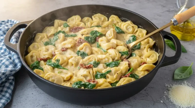 One-Pan Creamy Tuscan Tortellini Pasta with Spinach