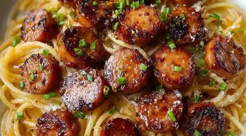 Sticky Honey Garlic Sausage Pasta Skillet