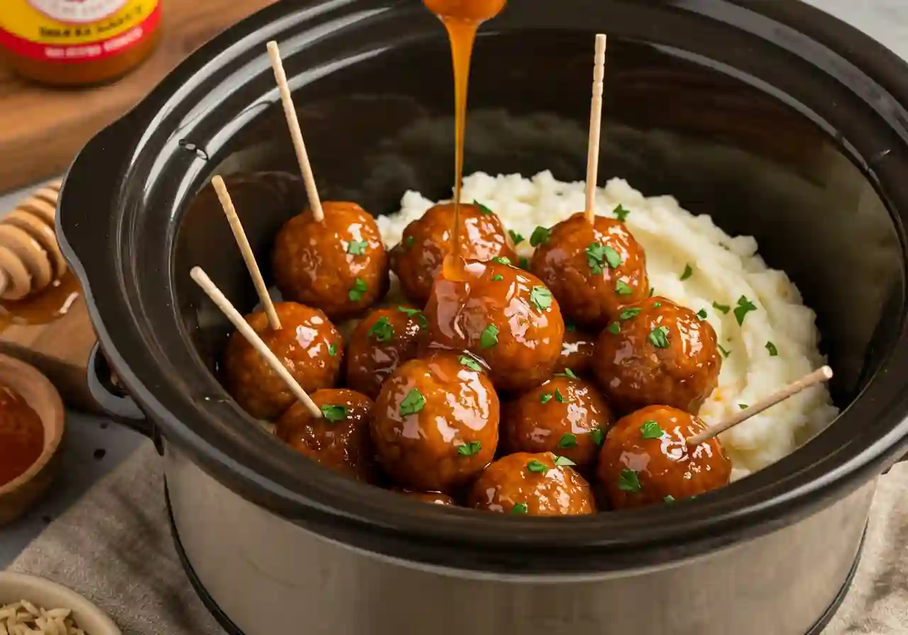 Slow Cooker Honey Buffalo Meatballs - My Grandma's Pie