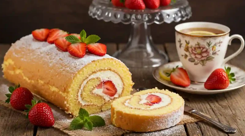 Strawberry Swiss Roll Cake