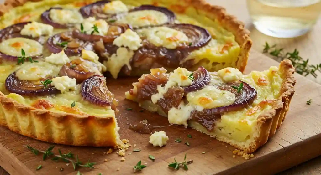 Cheesy Caramelized Onion Tart with a Mashed Potato Crust