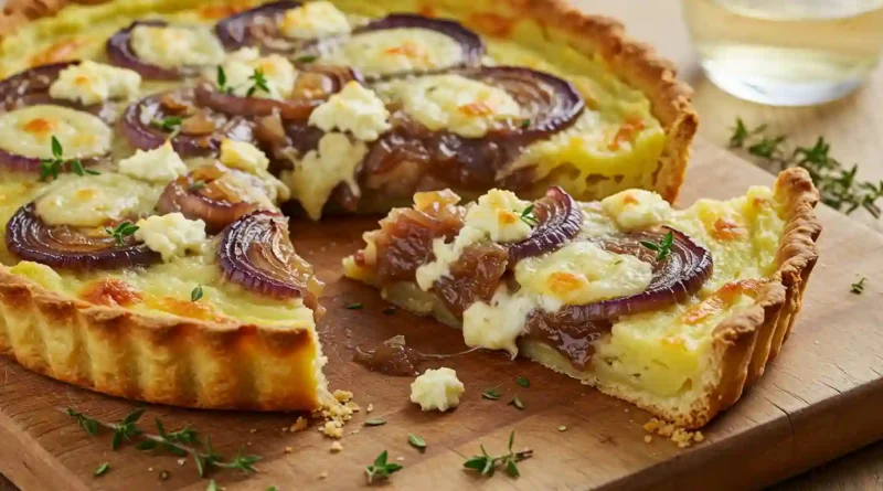 Cheesy Caramelized Onion Tart with a Mashed Potato Crust