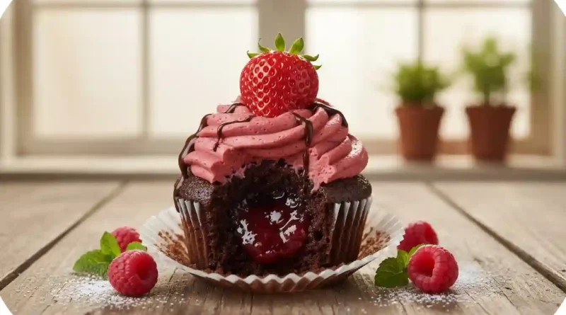 Chocolate Strawberry Jam Cupcakes