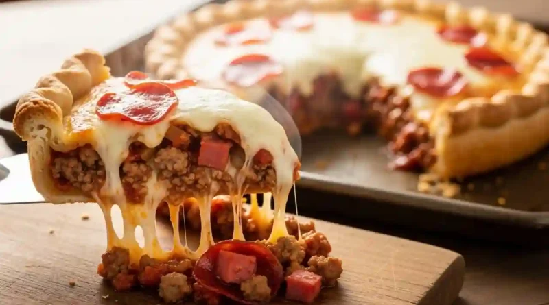 Deep Hamburger Beef Sausage and Pepperoni Pie