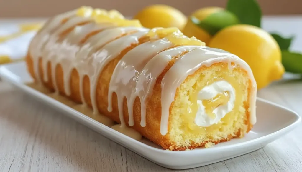 Luscious Lemon Cream Roll Cake with Lemon Glaze