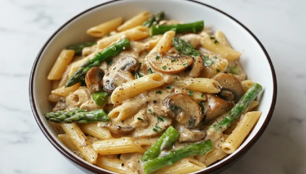 Creamy Mushroom & Asparagus Chicken Penne Recipe