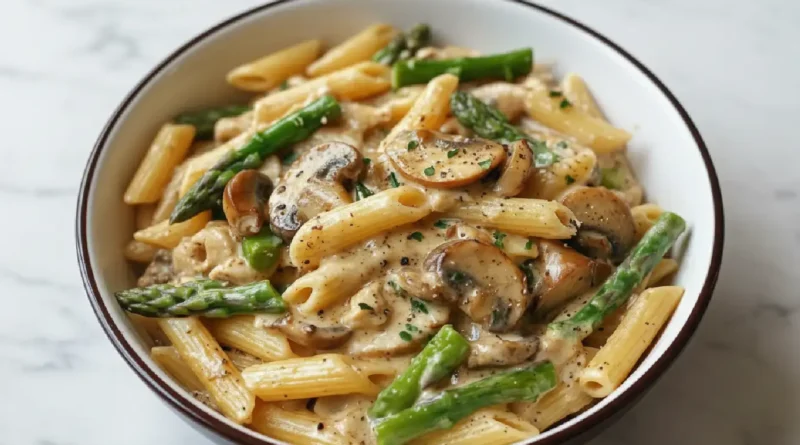 Creamy Mushroom & Asparagus Chicken Penne Recipe