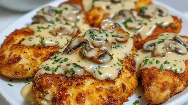Crispy Chicken with Rich Parmesan Mushroom Sauce Recipe