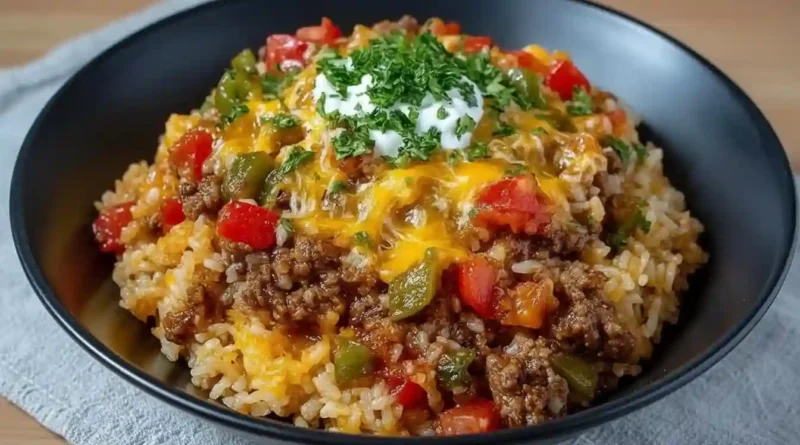 Mexican Cheesy Taco Beef and Rice Skillet