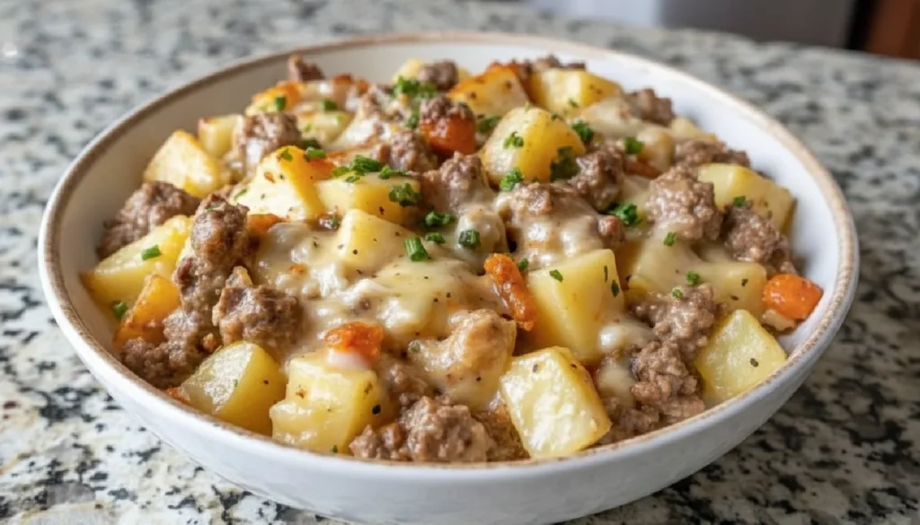 One-Pan Creamy Meat & Potato Skillet recipe