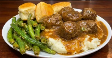 Smothered Meatballs and Gravy over Mashed Potatoes Recipe