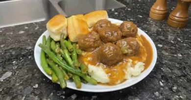 Smothered Meatballs and Gravy over Mashed Potatoes Recipe