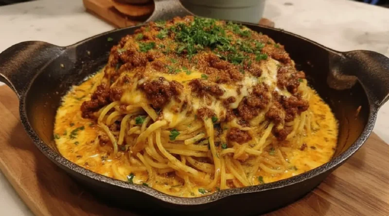 Creamy Beef Spaghetti with 3-Cheese Parmesan Sauce