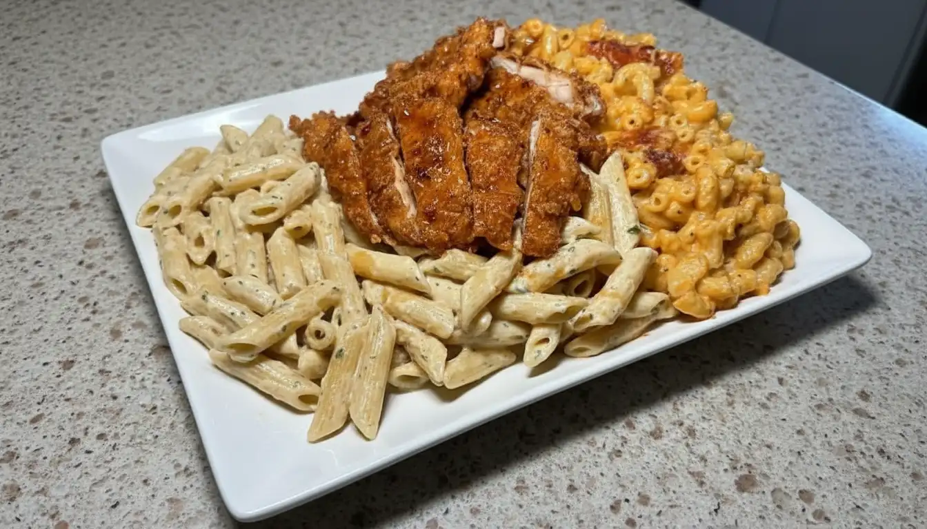 Honey Glazed Jerk Chicken with Buttermilk Mac and Cheese & Rasta Pasta ...