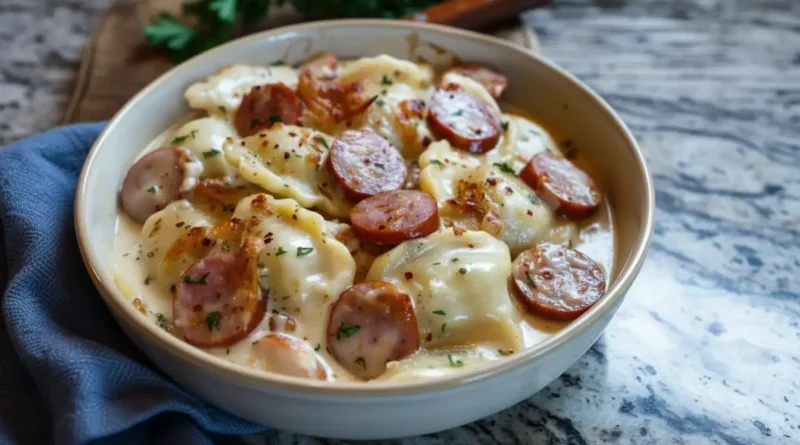 Crockpot Pierogi Casserole with Kielbasa