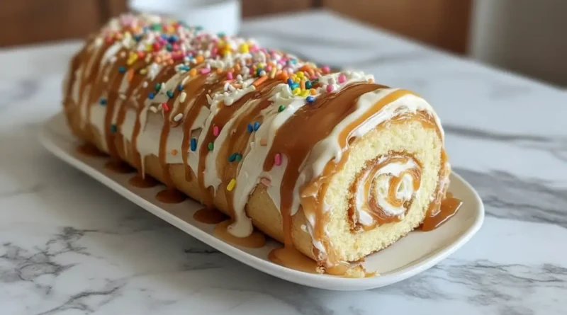 Easy Caramel Swirl Birthday Cake Roll Recipe