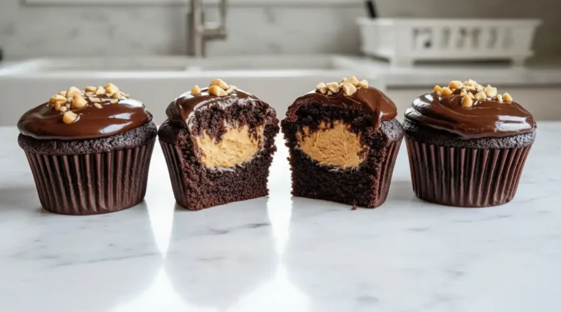 Gooey Chocolate Peanut Butter Cupcakes