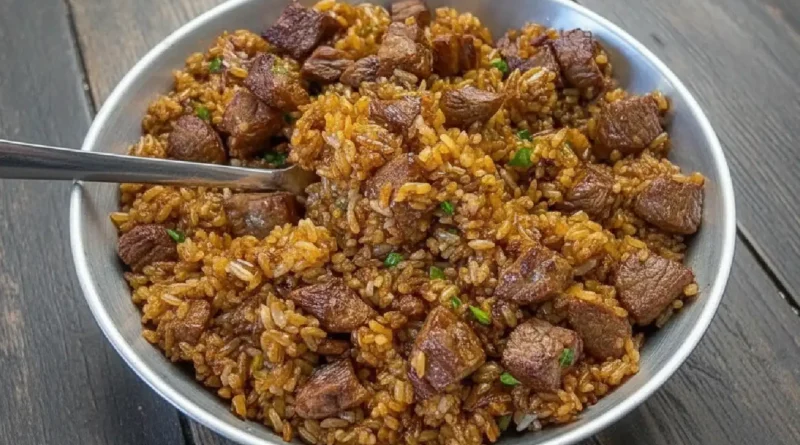 Sticky Honey Garlic Beef Tips and Rice