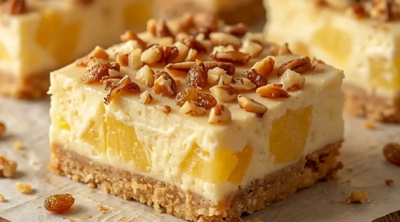 Pineapple Coconut Pecan Cheesecake Bars