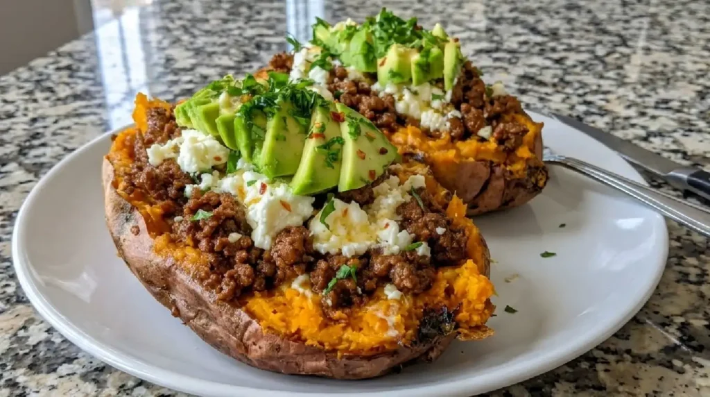 Hot Honey Beef Sweet Potato Boats