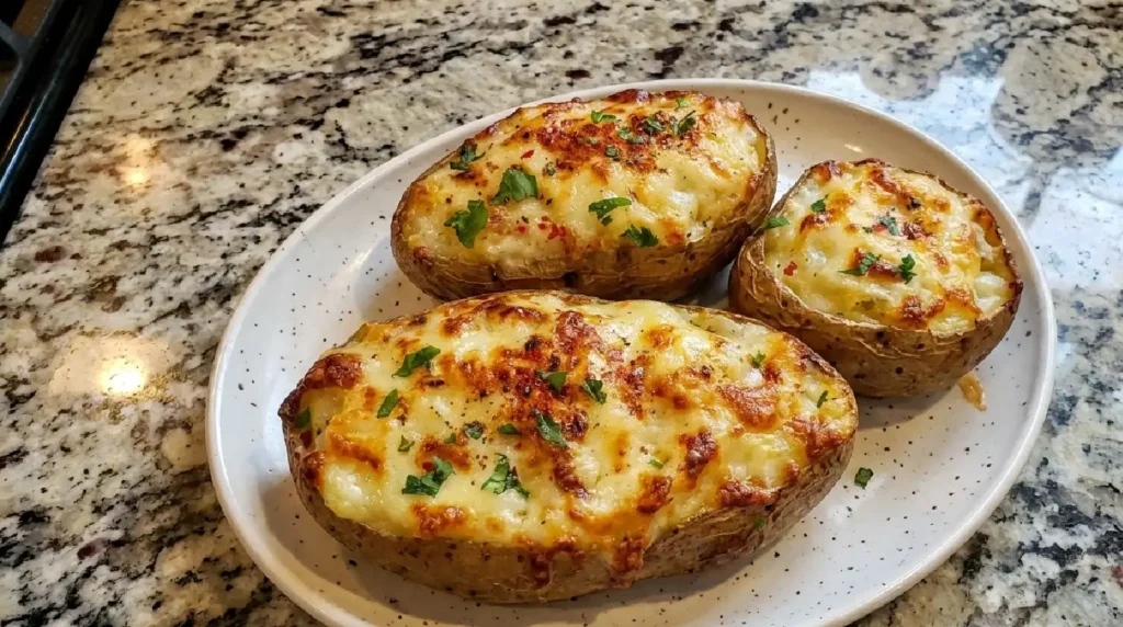 Cheesy Sriracha Twice Baked Potatoes