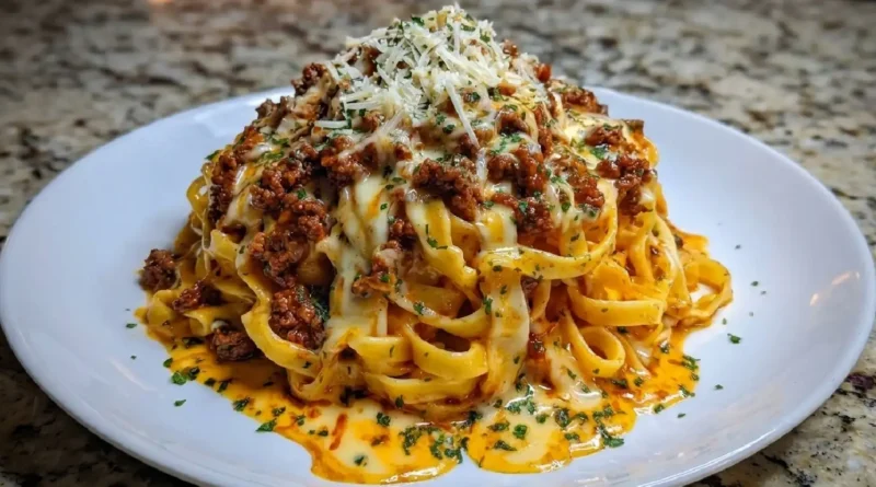 Spicy Garlic Beef Fettuccine in Creamy Provolone Sauce