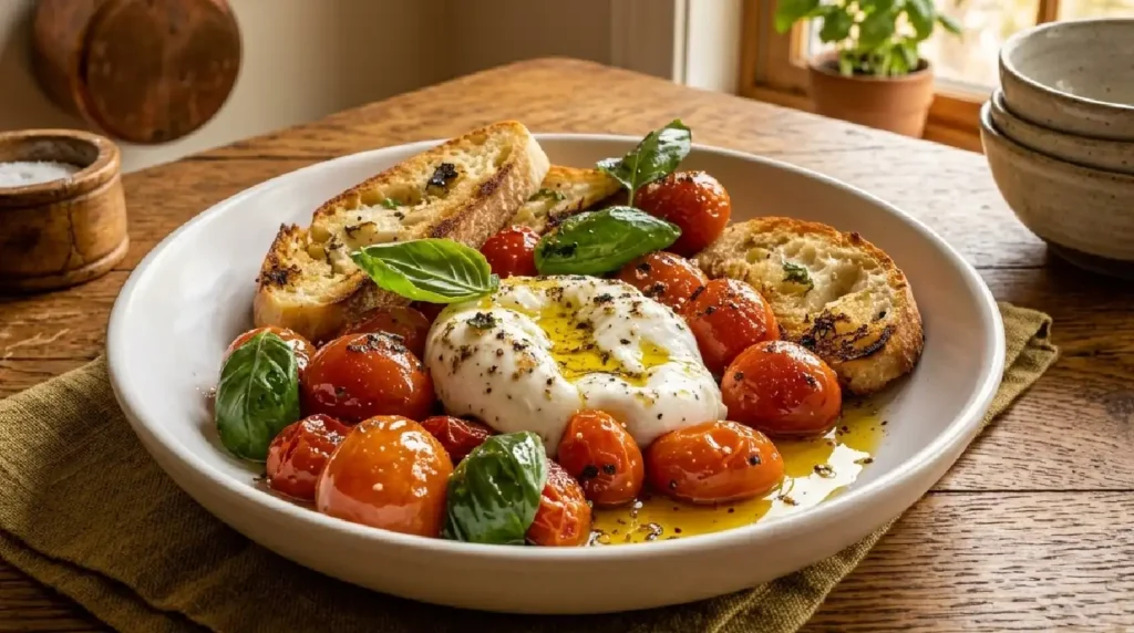 Fresh Burrata with Roasted Cherry Tomatoes & Basil
